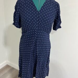 LOFT Dark Blue Mini Dress with White Dots